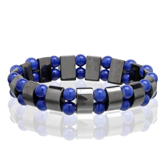 Blue Magnetic Hematite Bracelet, Beaded stones Stretchable Bracelet - Picture 1 of 1